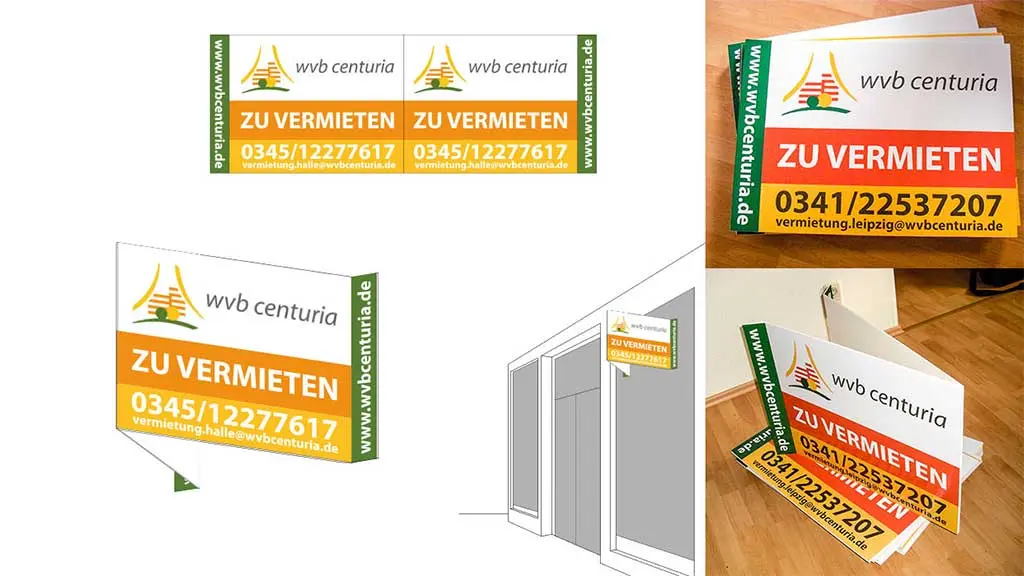 Vermietungsschild als Faltschild mit Druck Faltschild