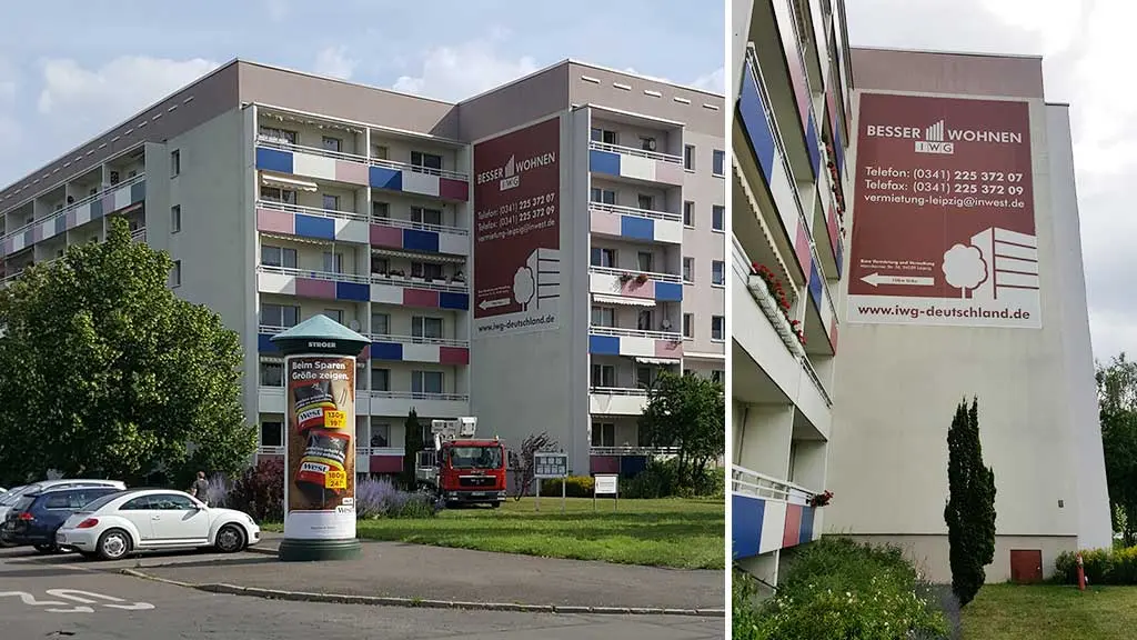 Grossbanner an Fassade Großformatdruck Fassadenbanner