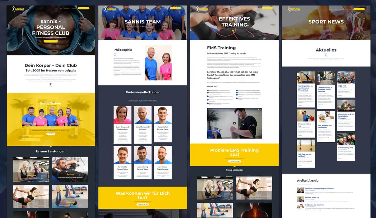 Homepage mit individuell abgestimmten Inhalten Webdesign Fitness Club