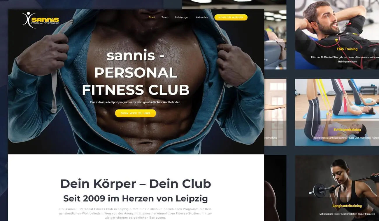 alle Inhalte übersichtlich dargestellt Webseite Fitness Club