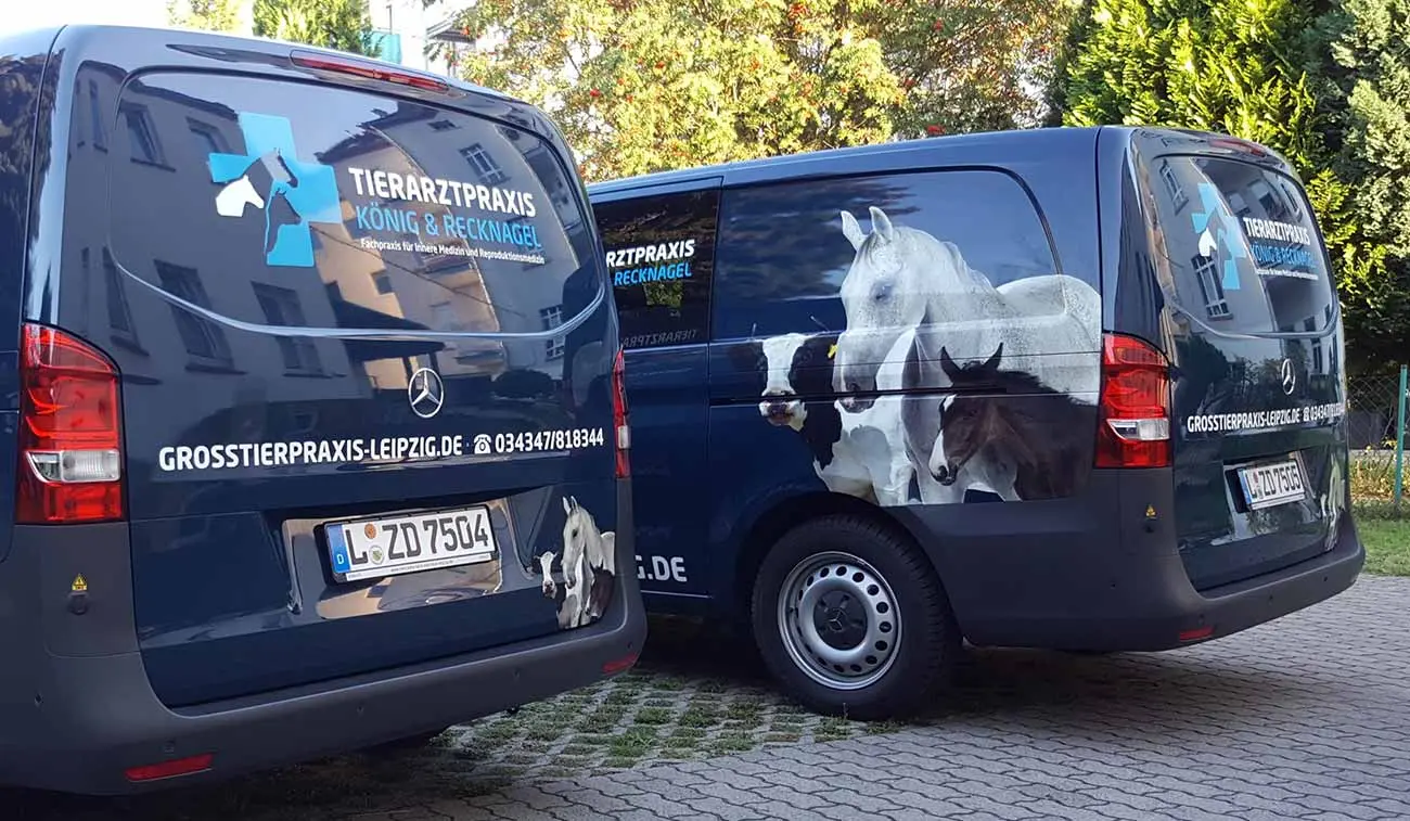 Fahrzeugbeschriftung mit Folienbuchstaben und Digitaldruck für Tierarzt Fahrzeugbeschriftung Tierarzt